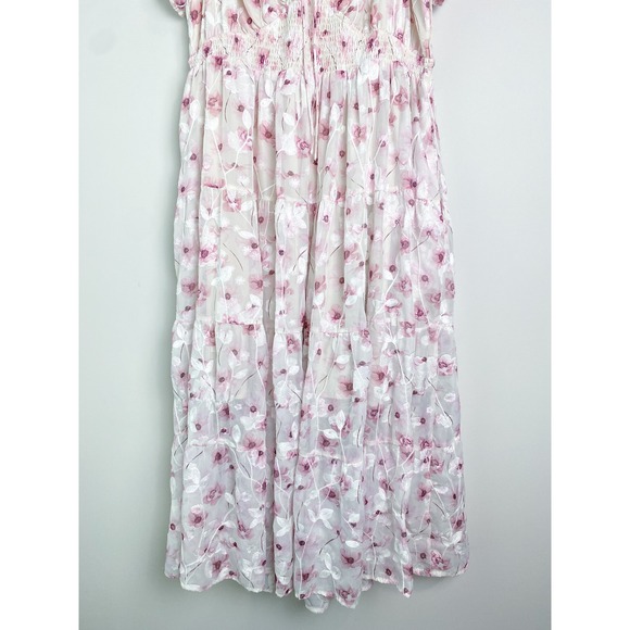 Arula Claire Floral Tiered Maxi Dress 2X Pink Puff Sleeve Coquette Romantic Cute - Picture 6 of 12